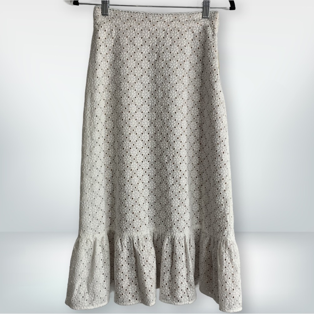 NWT MICHAEL MICHAEL KORS Eyelet Ruffled White Midi Skirt Cottagecore, size 12 - Picture 3 of 15